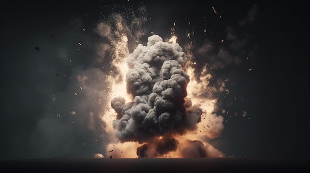 Eine große Explosion mit schwarzem Hintergrund und einer brennenden Explosion im Hintergrund.