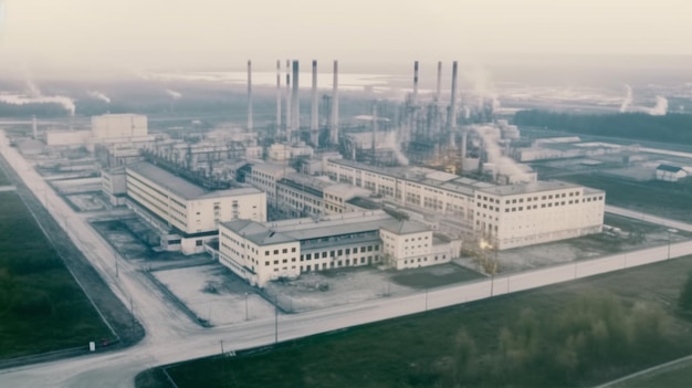 Eine große Fabrik mit einem großen Gebäude im Hintergrund