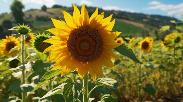 Eine große gelbe Sonnenblume auf dem Feld