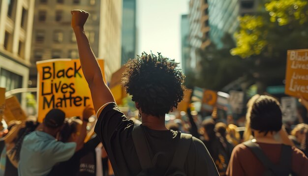 Foto eine große gruppe von menschen protestiert für black lives matter