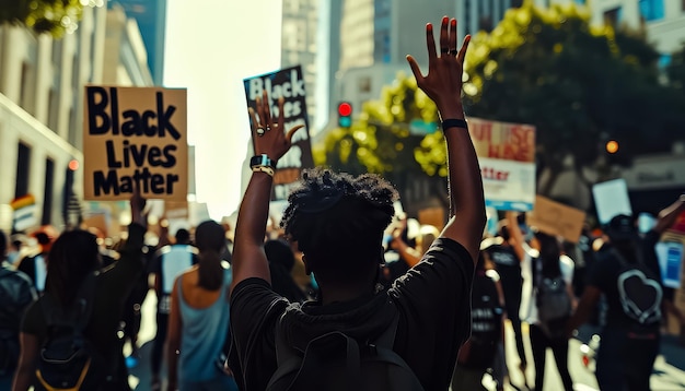 Eine große Gruppe von Menschen protestiert für Black Lives Matter