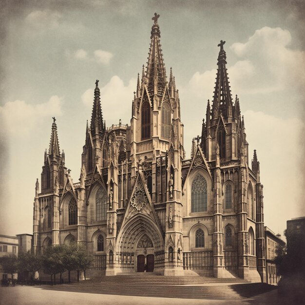 Eine große Kathedrale mit ein paar kleinen Kreuzen auf der Spitze.