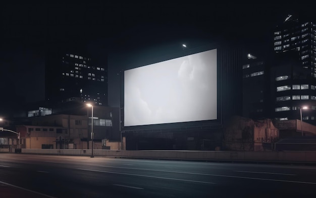 Eine große leere Werbetafel in einer Stadt bei Nacht