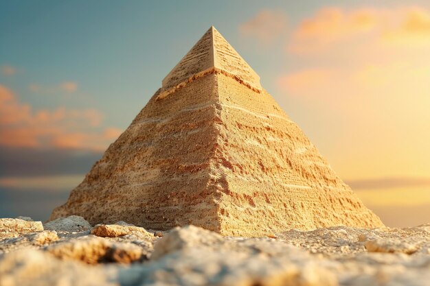 Foto eine große pyramide sitzt majestätisch an einem sandstrand, perfekt für reise- und abenteuerthemen.