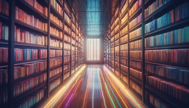 Eine große Sammlung von Lehrbüchern in einer modernen Bibliothek, generiert durch KI