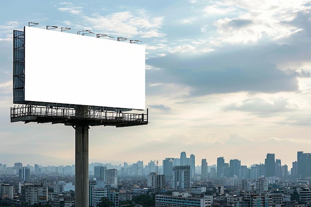 eine große weiße Werbetafel auf einem hohen Gebäude