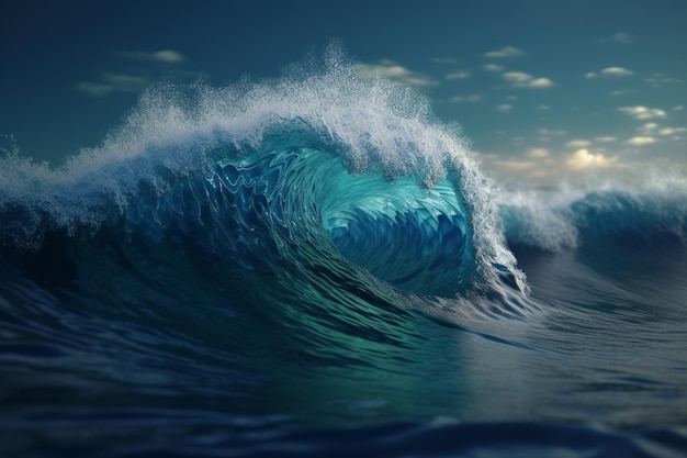 Eine große Welle kracht am Strand.