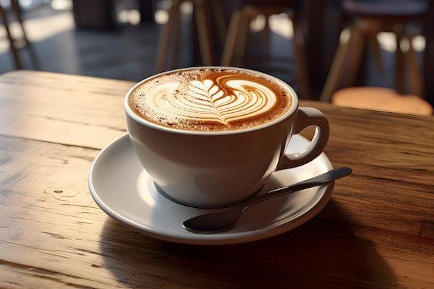 Eine großzügige Tasse Kaffee auf einem Holztablett