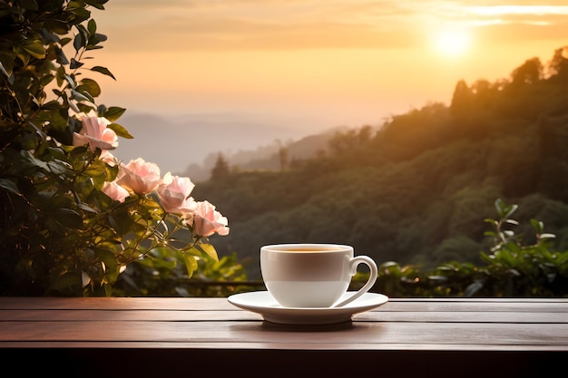 Eine großzügige Tasse Kaffee auf einem Holztablett