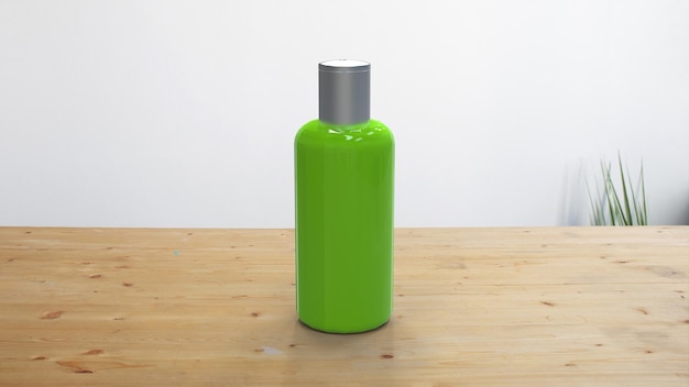 Eine grüne Flasche grüne Seife mit silberner Kappe.