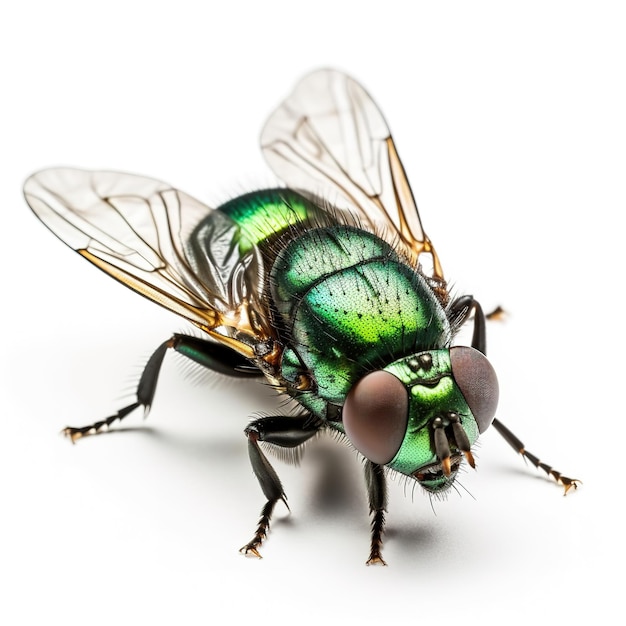 Eine grüne Fliege mit einem großen grünen Körper und einem großen grünen Körper.