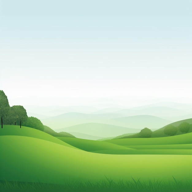 Eine grüne Landschaft mit blauem Himmel und grünen Hügeln.