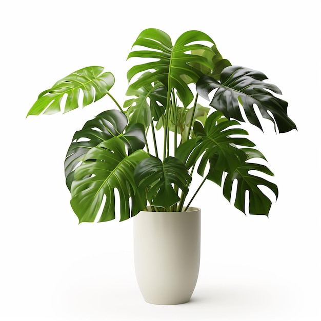 eine grüne Pflanze ist in einem weißen Topf mit einem grünen Blatt