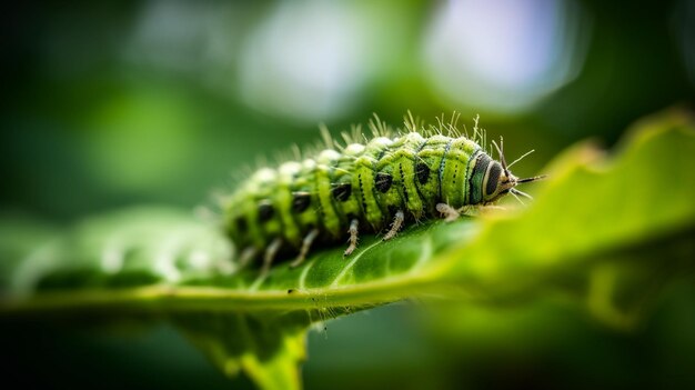 Eine grüne Raupe auf einem Blatt