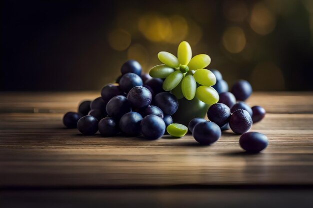 Foto eine grüne schüssel mit blaubeeren mit einer grünen blume darauf.