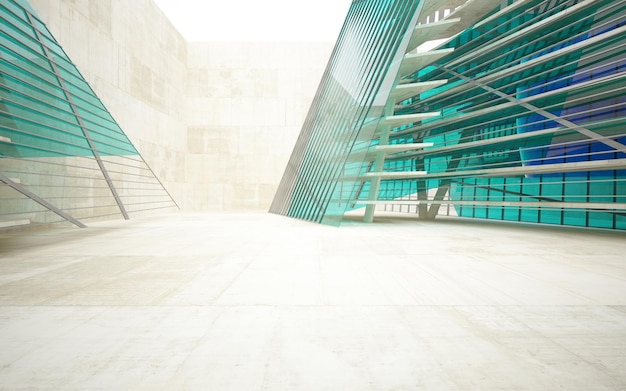 Eine grüne Treppe in einem Gebäude mit weißem Hintergrund