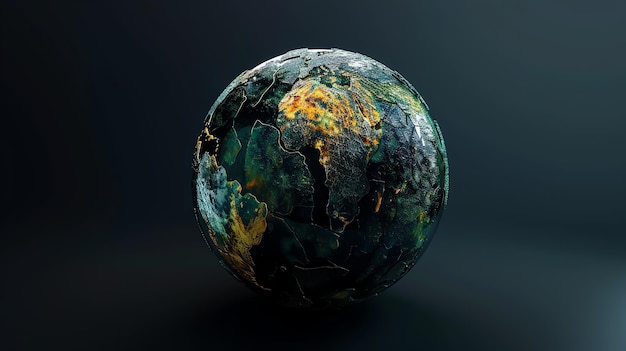 Eine grüne und goldene Kugel mit Rissen wie ein Planet oder ein Felsen