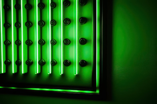 Eine grüne Wand mit einem Schild mit der Aufschrift „Licht an“