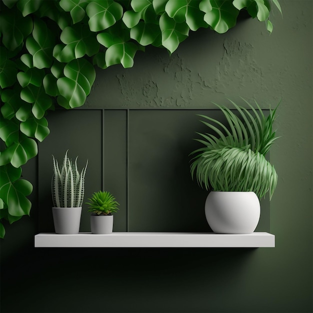 Eine grüne Wand mit Pflanzen darauf und eine grüne Wand mit grünem Hintergrund.