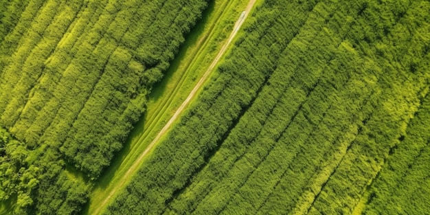 Eine grüne Wiese, durch die eine Straße führt