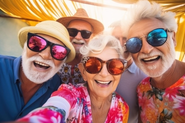 Eine Gruppe älterer Menschen macht ein unvergessliches Selfie