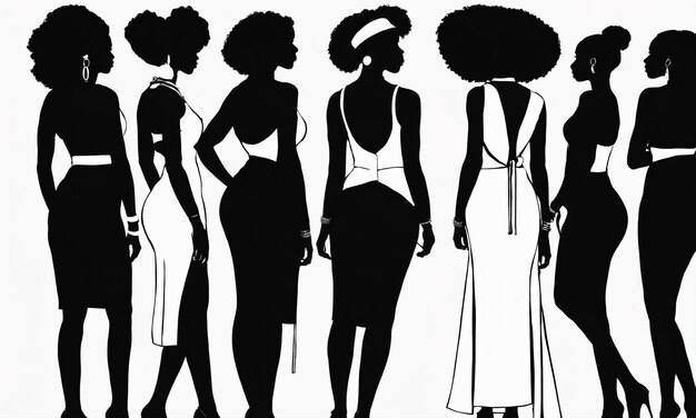 Eine Gruppe afroamerikanischer Frauen posieren im Studio bei einem Fashion-Shoot.