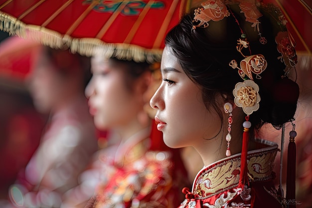 Eine Gruppe asiatischer Frauen in traditioneller Kleidung