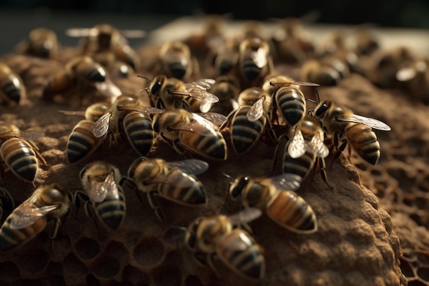 Eine Gruppe Bienen auf einem Bienenstock
