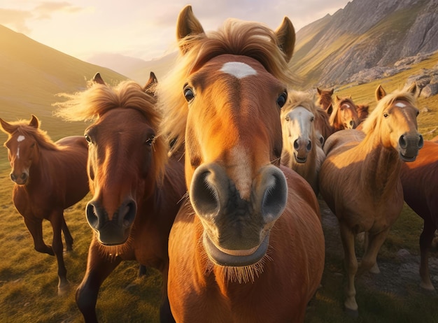 Eine Gruppe galoppierender Pferde in der Steppe