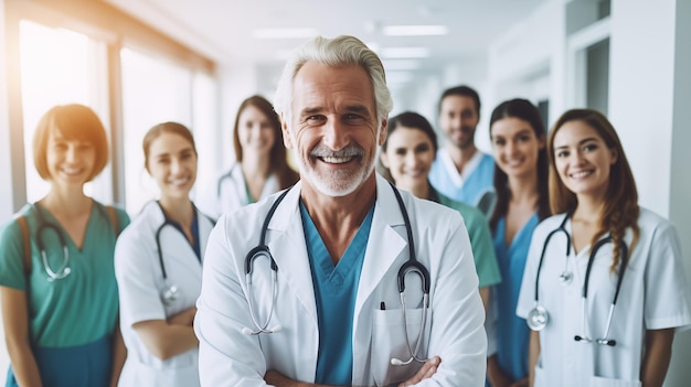 Eine Gruppe glücklicher Ärzte in einem Krankenhaus