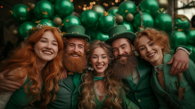 Eine Gruppe grün gekleideter Menschen feiert den St. Patrick's Day