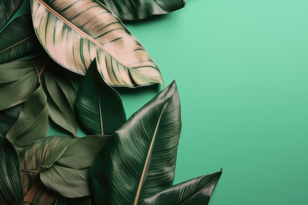 Eine Gruppe grüner Blätter auf grünem Hintergrund, generative KI