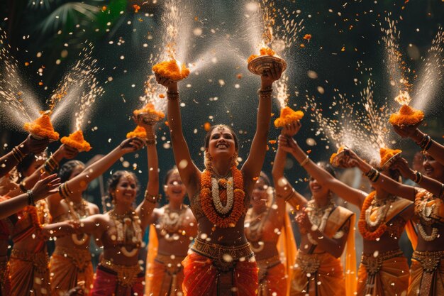 Eine Gruppe hinduistischer Frauen feiert ein indisches Fest