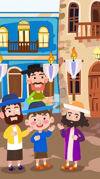 Eine Gruppe jüdischer Menschen feiert Feiertage in der Stadt