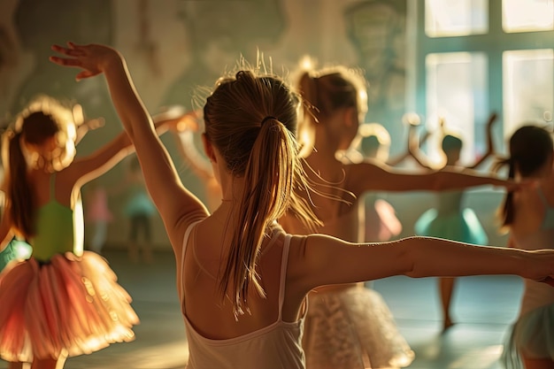 Eine Gruppe junger Ballerinen in einem Tanzstudio