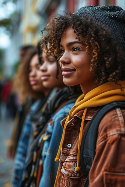 eine Gruppe junger Frauen, die nebeneinander stehen