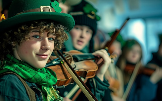 Foto eine gruppe junger leute spielt am st. patrick's day