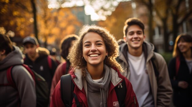 Eine Gruppe junger und vielfältiger Studenten, die zusammen in den Studentenwohnheim ziehen