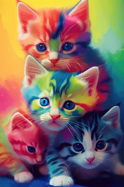 Eine Gruppe Katzen mit unterschiedlichen Farben auf dem Kopf