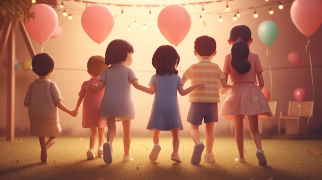 Eine Gruppe Kinder beobachtet Luftballons auf einer Party