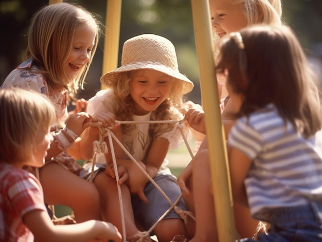 Eine Gruppe Kinder spielt auf einem Spielplatz