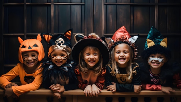 Eine Gruppe Kinder verkleidet im Halloween-Kostüm