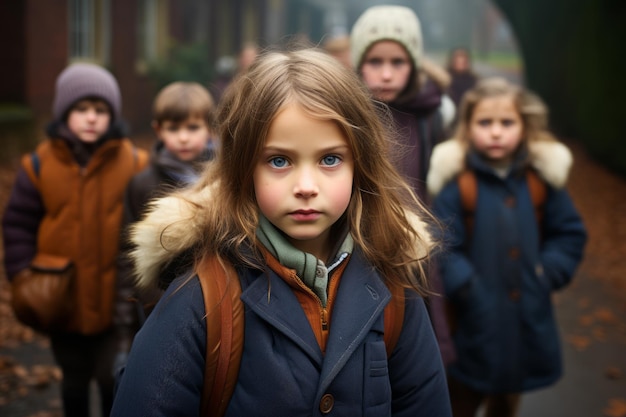 eine Gruppe kleiner Kinder, die in einer Reihe stehen