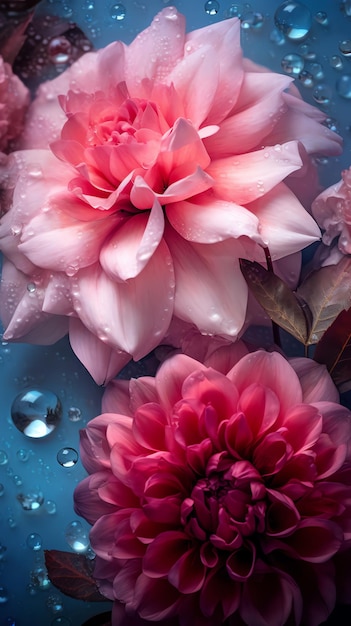 Eine Gruppe rosa Blumen mit Wassertropfen