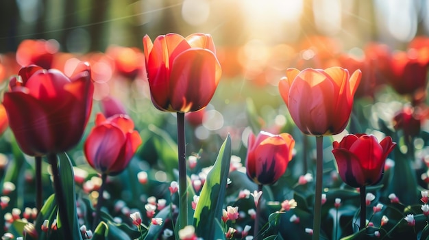 eine Gruppe roter Tulpen