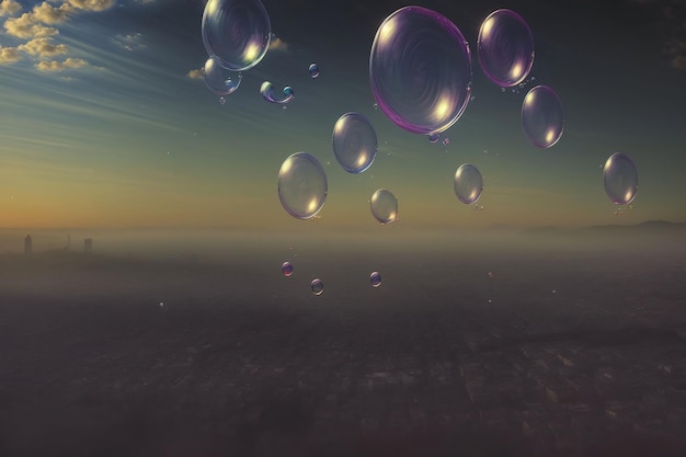 Eine Gruppe Seifenblasen, die in der Luft schweben