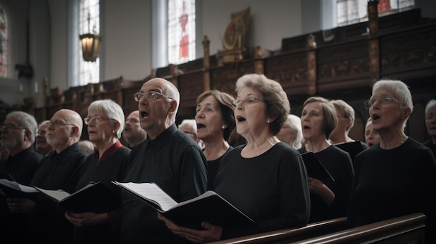 Eine Gruppe singender Menschen in einer Kirche