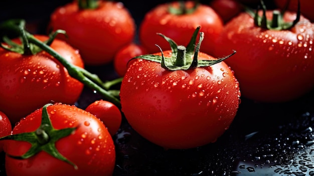 Foto eine gruppe tomaten mit wassertropfen darauf generative ki-kunst