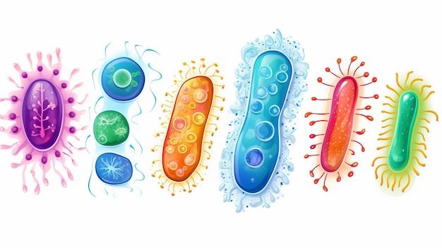 Foto eine gruppe unterschiedlich farbiger bakterien mit unterschiedlichen farben generativ ai