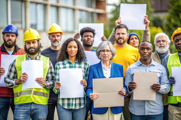 Eine Gruppe verschiedener Arbeiter, die in Einheit stehen